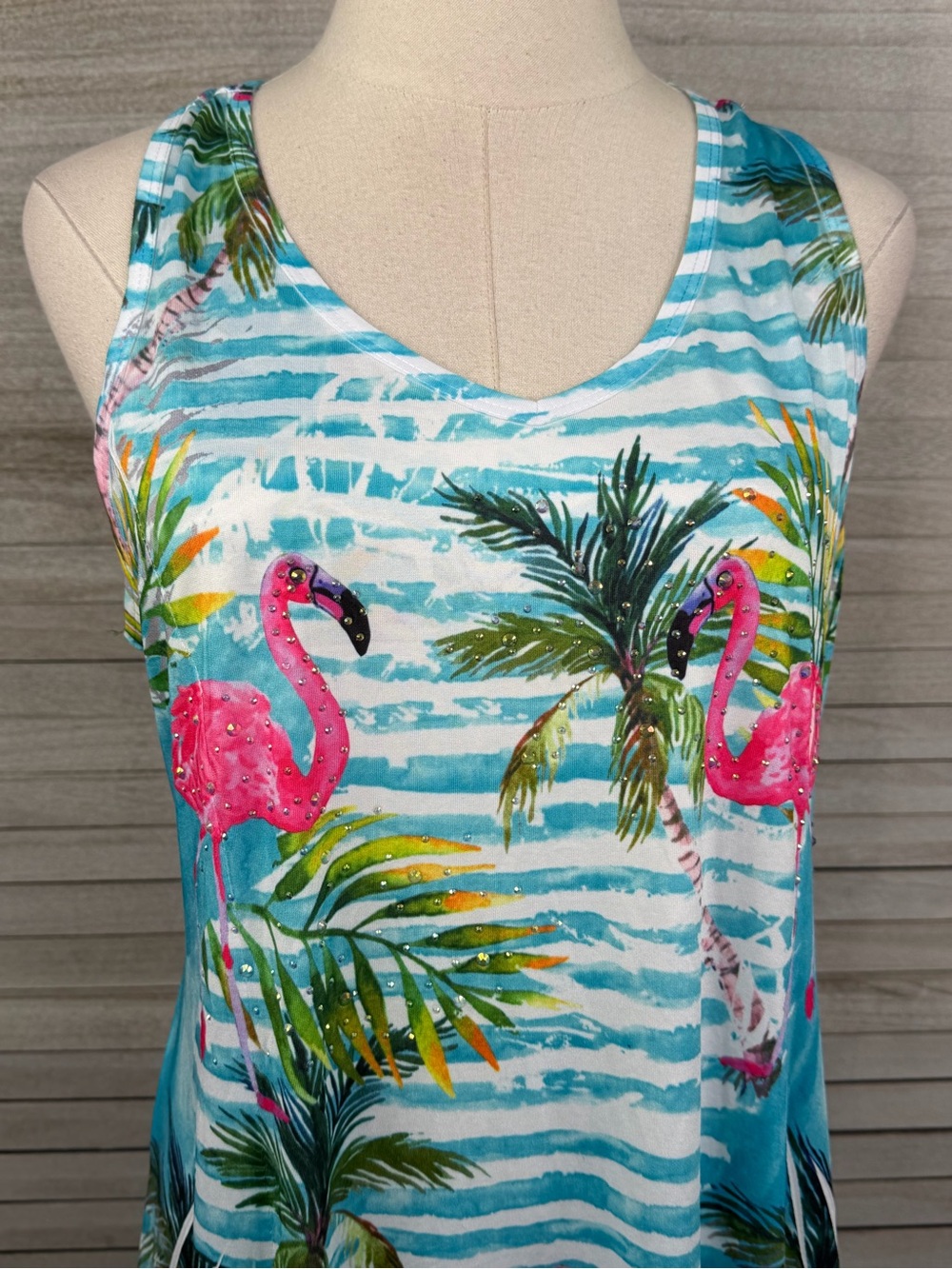 INDIA BOUTIQUE Women's Tank Dress Beach Coverup Pink Flamingo/Palm Print-OS - Picture 2 of 3